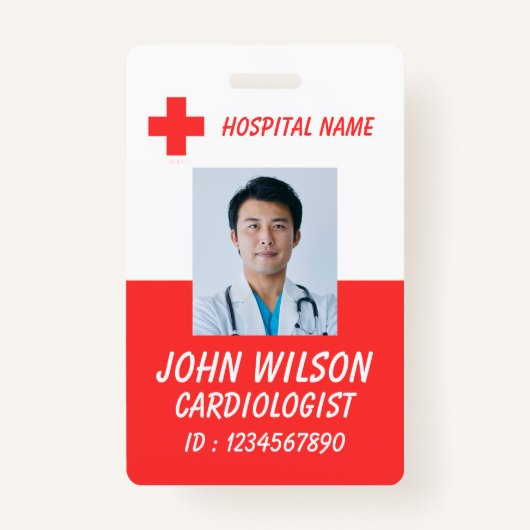 Modern Red Nurse Photo ID Badge Template (Voorkant)