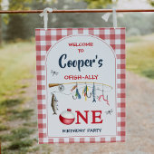 Modern Red Ofishally One 1st Birthday Welcome Sign Foto Afdruk