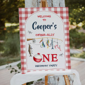 Modern Red Ofishally One 1st Birthday Welcome Sign Foto Afdruk
