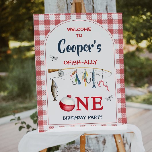 Modern Red Ofishally One 1st Birthday Welcome Sign Foto Afdruk
