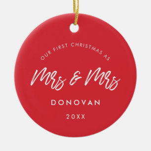 Modern Red Onze eerste kerst als mevrouw en mevrou Keramisch Ornament