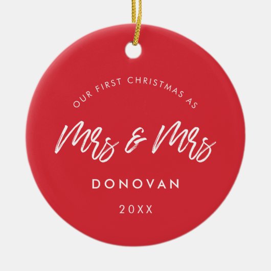 Modern Red Onze eerste kerst als mevrouw en mevrou Keramisch Ornament (Voorkant)