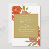 Modern Red Oranje Gold Floral Weddenschap Kaart (Voorkant)