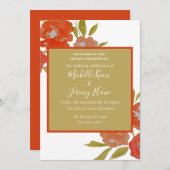 Modern Red Oranje Gold Floral Weddenschap Kaart (Voorkant / Achterkant)