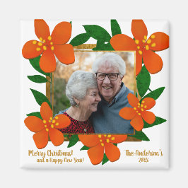 Modern Red Oranje Gold Photo Floral Lijst Magneet