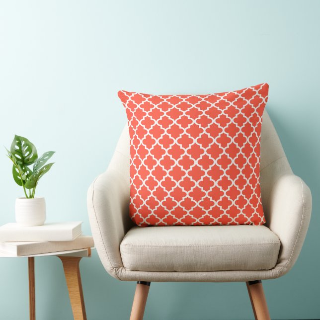 Modern Red Oranje Moroccan Quatrefoil Pattern Kussen (Stoel)