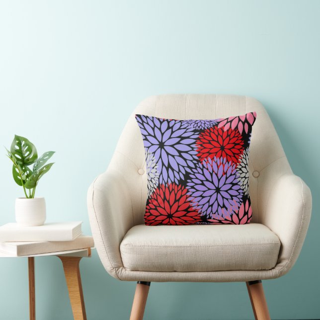 Modern Red Paars Pink Dahlia Floral Kussen (Stoel)