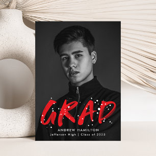 Modern Red Paint Splatter Photo Afstuderen Aankondiging