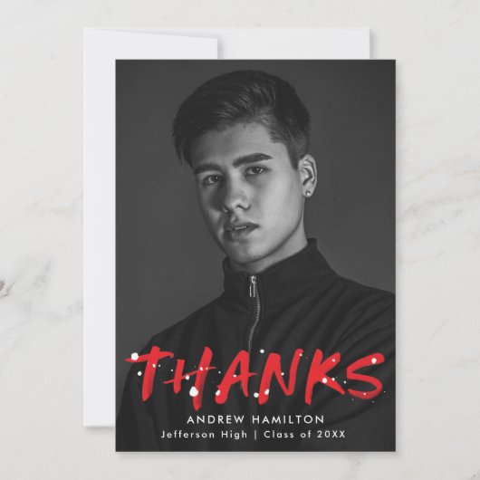 Modern Red Paint Splatter Photo Afstuderen Bedankkaart (Voorkant)