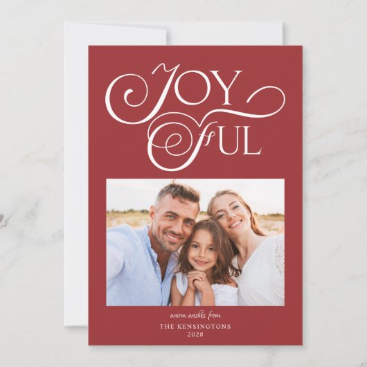 Modern Red Pattern Joyful Holiday Foto Feestdagenkaart (Voorkant)