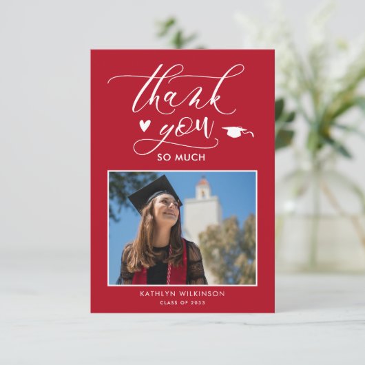 Modern Red Photo Afstuderen - Hartelijk dank Kaart (Staand voorkant)