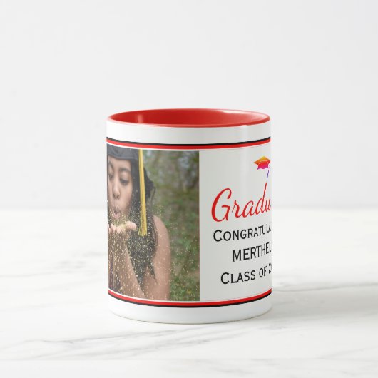 Modern Red Photo Afstuderen Mok (Midden)