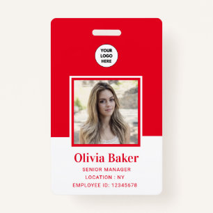 Modern Red Photo Barcode Business Logo Name Badge