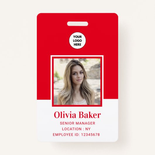 Modern Red Photo Barcode Business Logo Name Badge (Voorkant)
