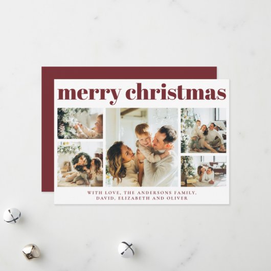 Modern Red Photo Collage Kerstvakantie Kaart (Voorkant / Achterkant in situ)