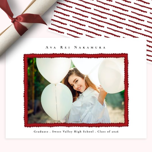 Modern Red Photo Frame Graduation Class of 2026 Aankondiging