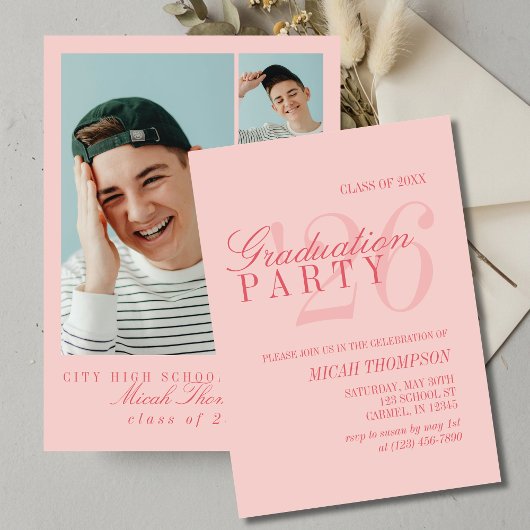 Modern Red Photo Graduation Party Kaart