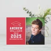 Modern Red Photo Graduation Party Kaart (Staand voorkant)