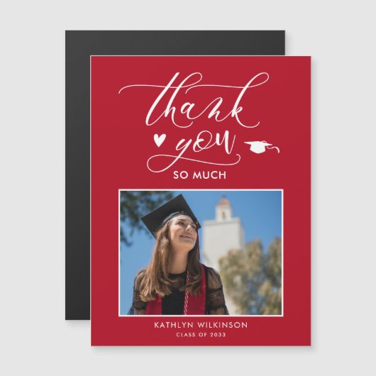 Modern Red Photo Minimalist Afstuderen Hartelijk d (Voorkant / Achterkant)