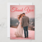 Modern Red  Photo Wedding Thank You Card W Note Bedankkaart (Voorkant)