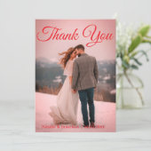 Modern Red  Photo Wedding Thank You Card W Note Bedankkaart (Staand voorkant)