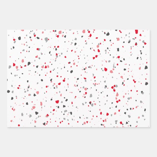 Modern Red Pink Grey Terrazzo Pattern Inpakpapier Vel (Voorkant 3)