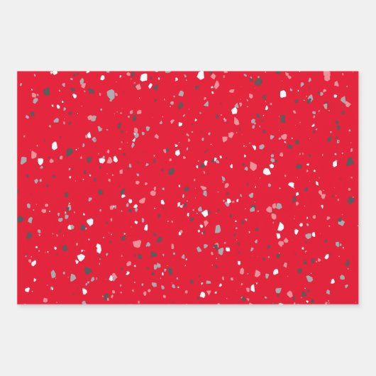 Modern Red Pink Grey Terrazzo Pattern Inpakpapier Vel (Voorkant 2)