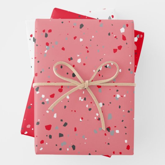 Modern Red Pink Grey Terrazzo Pattern Inpakpapier Vel (In situ)