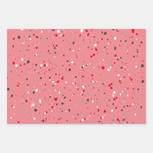Modern Red Pink Grey Terrazzo Pattern Inpakpapier Vel (Voorkant)