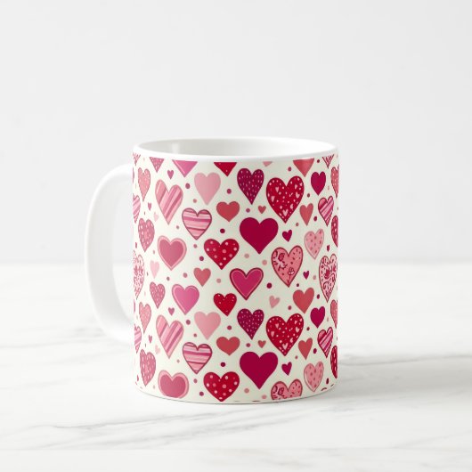 Modern Red & Pink Hearts Pattern Koffiemok (Voorkant links)