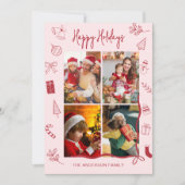 Modern Red Pink Holiday Family Collage Feestdagenkaart (Voorkant)