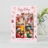 Modern Red Pink Holiday Family Collage Feestdagenkaart (Staand voorkant)