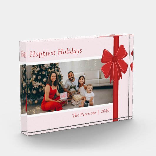 Modern Red & Pink Ribbon Bow Wrap Christmas Fotoblokken (Links)