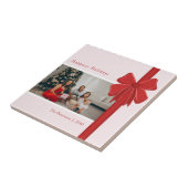 Modern Red & Pink Ribbon Bow Wrap Photo Christmas Tegeltje (Zijkant)