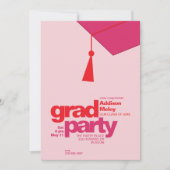 Modern Red & Pink Typography Grad Party Photo Kaart (Voorkant)