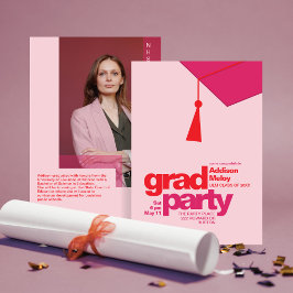 Modern Red & Pink Typography Grad Party Photo Kaart