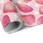 Modern red & Pink Watercolor Stawberry pattern Cadeaupapier (Rol Hoek)
