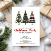 Modern red plaid buffalo Christmas tree invite Kaart