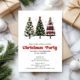 Modern red plaid buffalo Christmas tree invite Kaart
