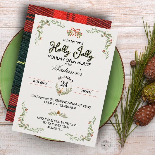Modern Red Plaid Christmas Party Invitation Kaart