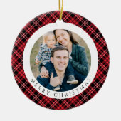 Modern Red Plaid Photo Christmas Keramisch Ornament (Voorkant)