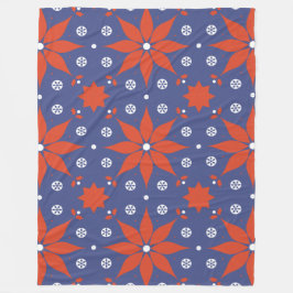 Modern Red Poinsettia and Snowflake Pattern Fleece Deken