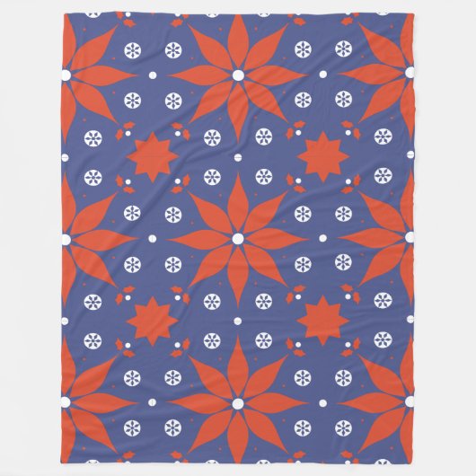 Modern Red Poinsettia and Snowflake Pattern Fleece Deken (Voorkant)