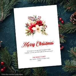 Modern Red Poinsettia Botanical Greeting Card Feestdagenkaart