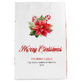 Modern Red Poinsettia Botanical Holiday Gift Bag Medium Cadeauzakje (Voorkant)