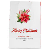 Modern Red Poinsettia Botanical Holiday Gift Bag Medium Cadeauzakje (Achterkant)