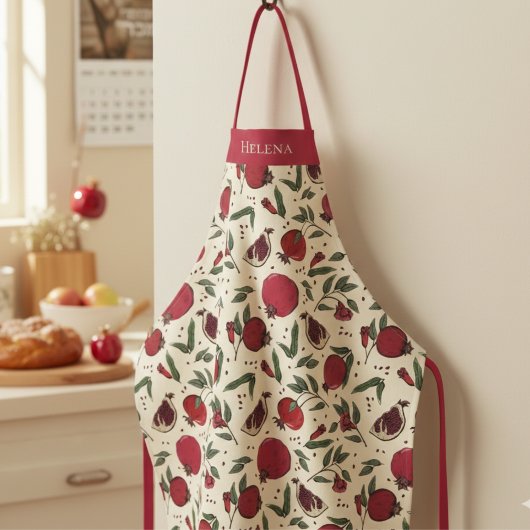 Modern Red Pomegranate Fruit Pattern Schort
