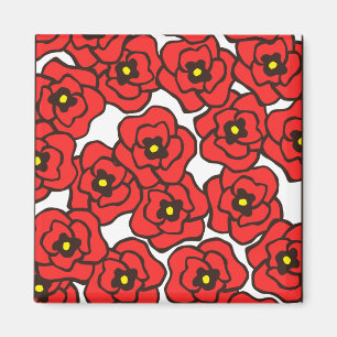 Modern Red Poppies Floral Print Magenet Magneet