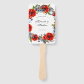 Modern Red Poppy Boho Feathers Weddenschap Bedankt Handwaaier (Voorkant)