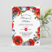 Modern Red Poppy Boho Feathers Wedding Kaart (Staand voorkant)